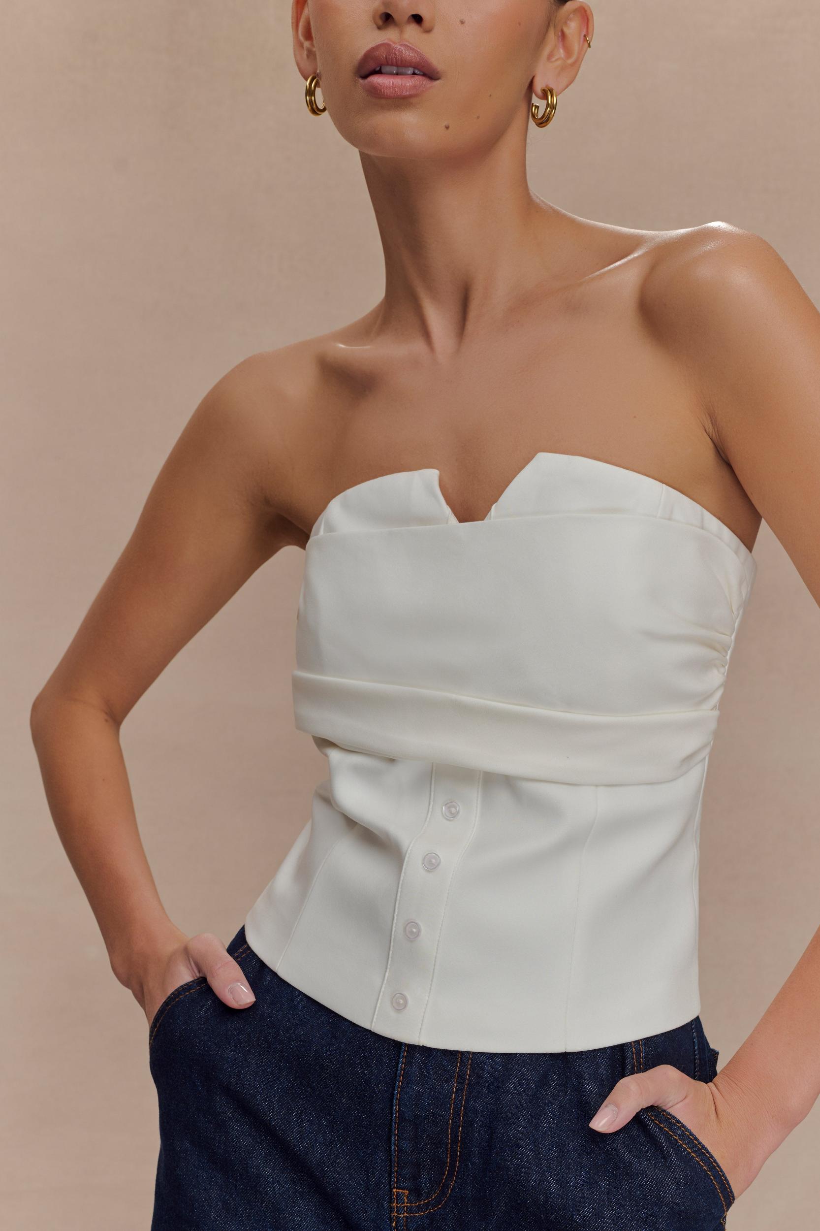 Zillah Strapless Cotton Top - White Product Image