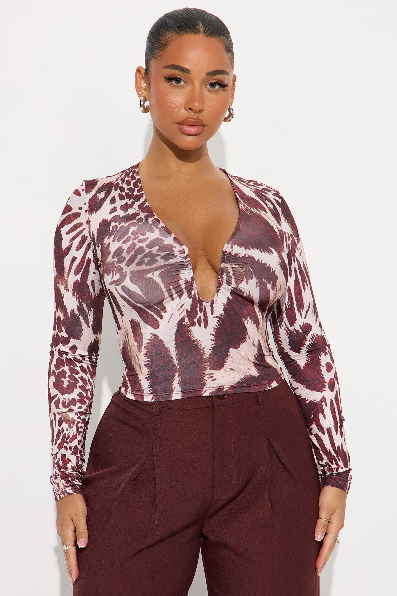 Coco Ruched Long Sleeve Top - Brown/combo Female Product Image