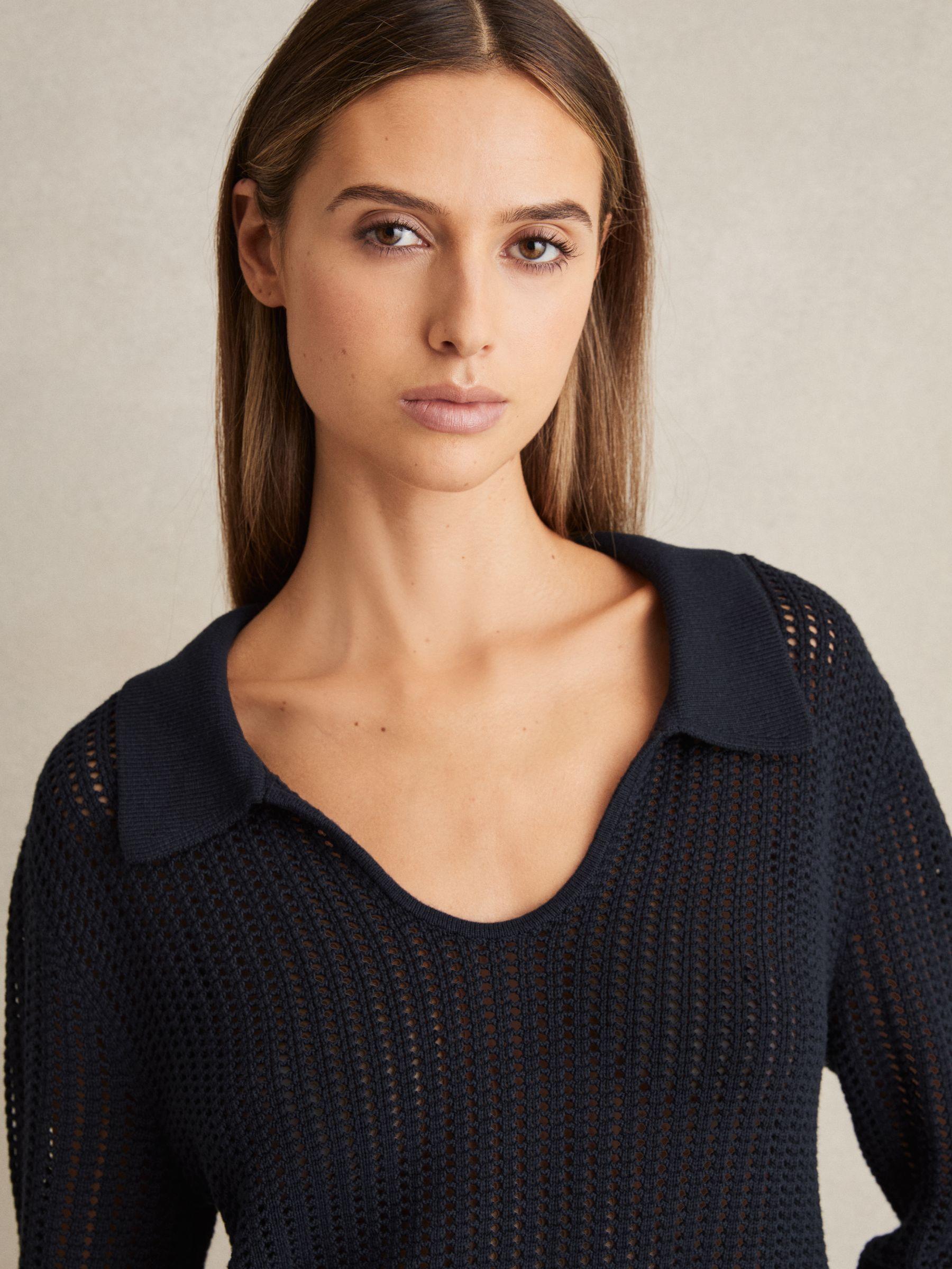 Cotton Blend Open Collar Jumper in Navy Product Image