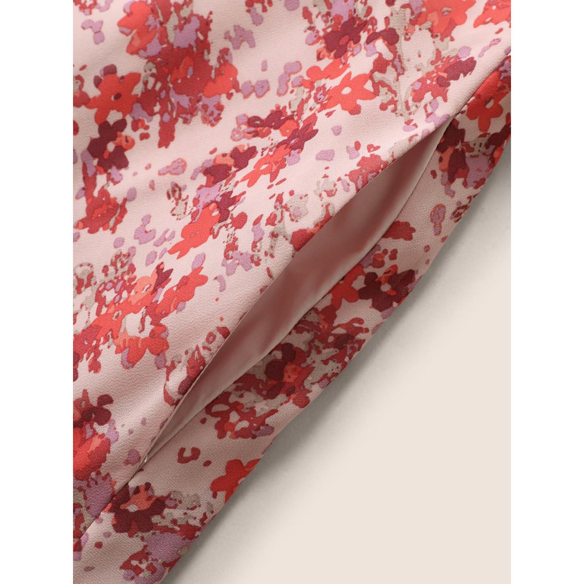 Plus Size Ditsy Floral Patchwork Hanky Hem Midi Dress Lightpink Women Elegant Belted Round Neck Sleeveless Curvy BloomChic 18-20/2X Product Image