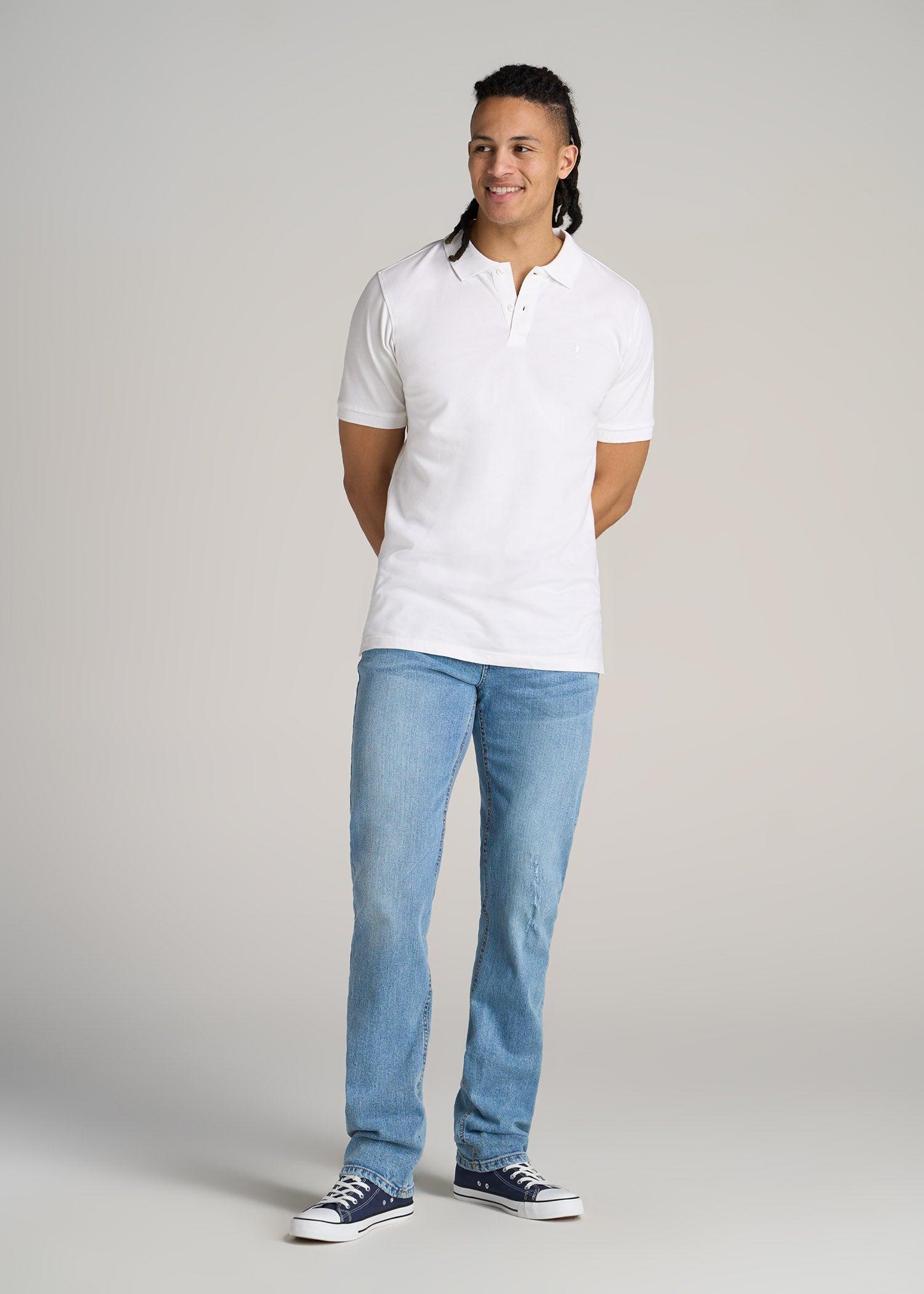 Classic Polo with Embroidered Logo for Tall Men in Grey Blue Male Product Image