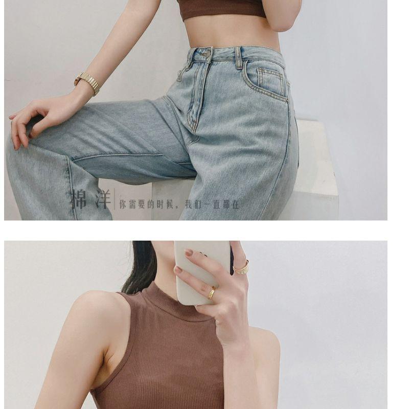 Mock Neck Plain Crop Tank Top Product Image