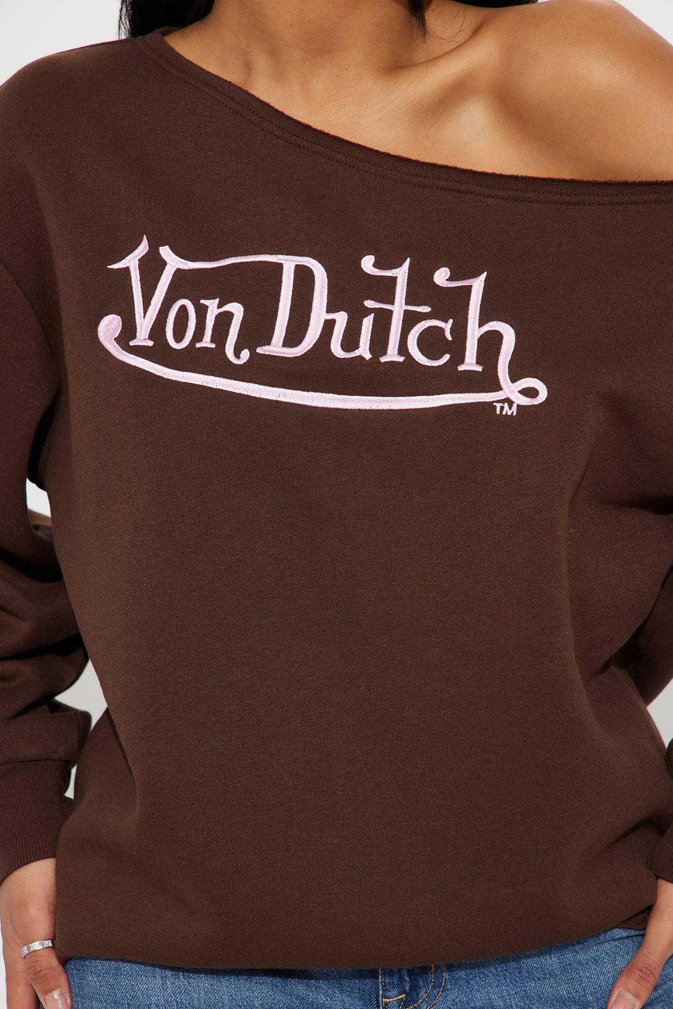 Von Dutch Classic Off Shoulder Sweatshirt - Brown Product Image