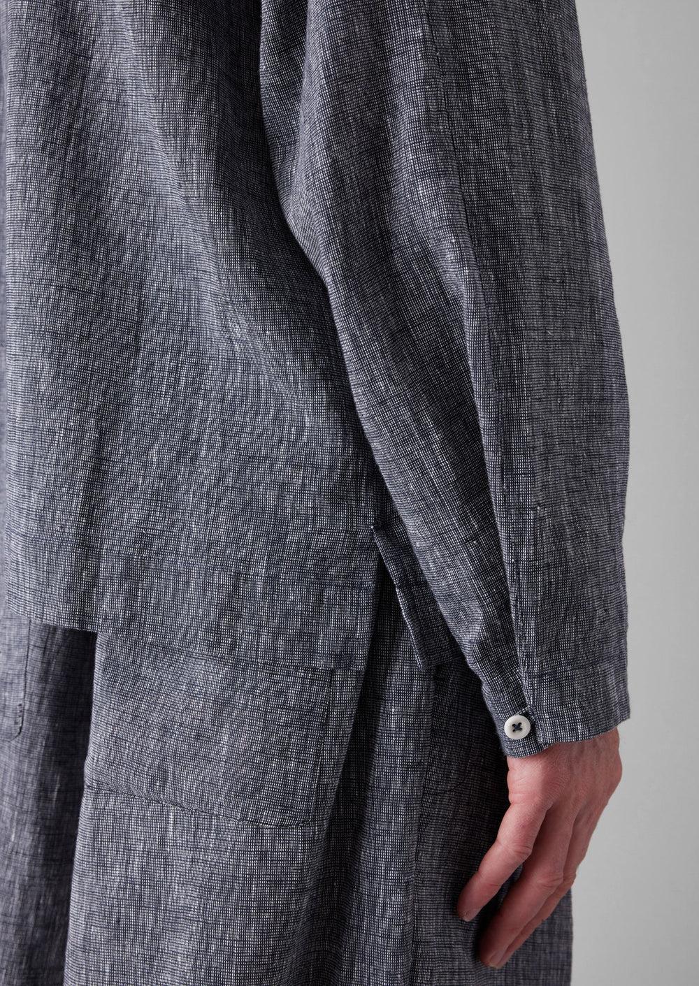 Etched Linen Cotton Drawstring Shorts | Blue Melange Product Image