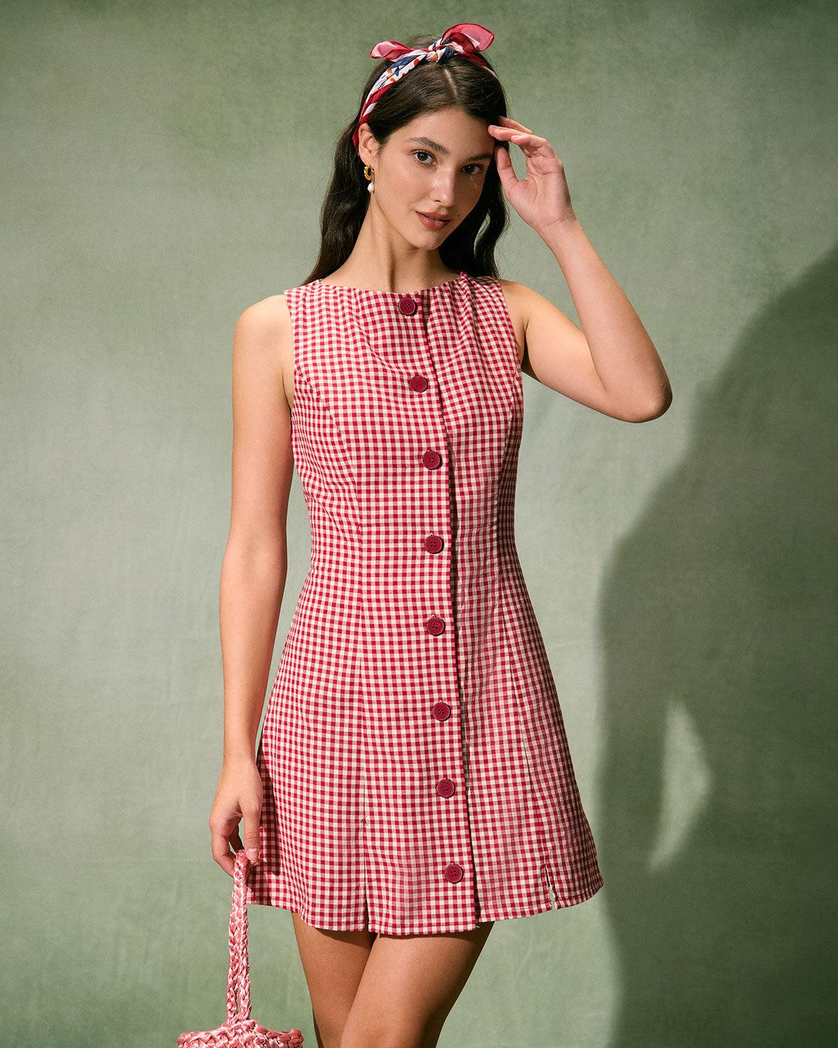 The Red Boat Neck Plaid Mini Dress Product Image