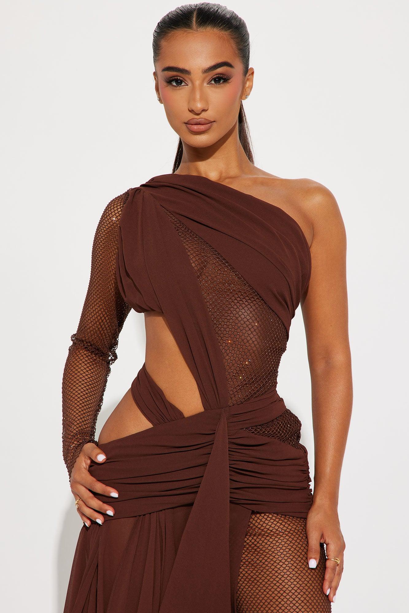 Harper Draped Maxi Dress - Chocolate Product Image