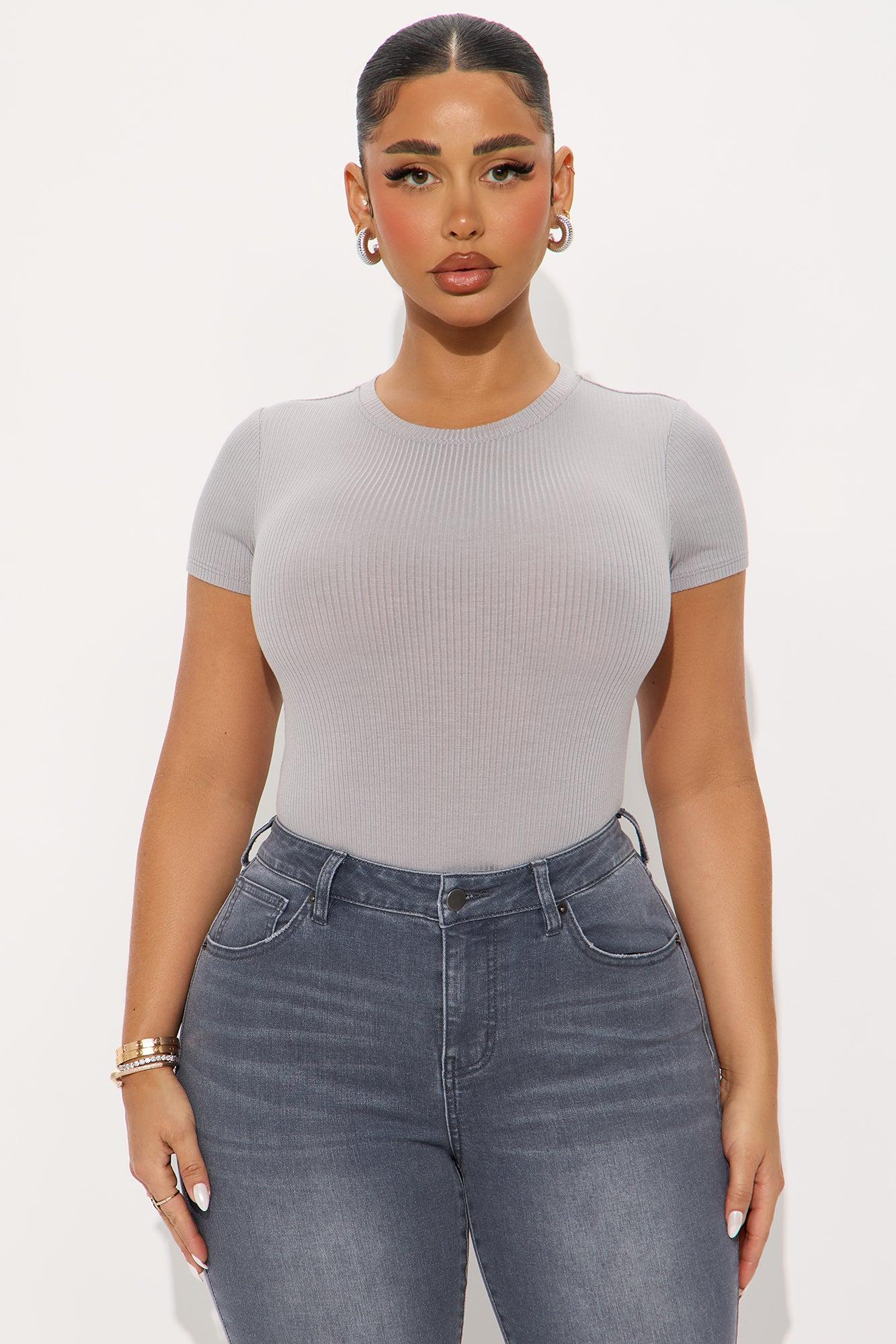 Aliza Ribbed Bodysuit - Grey Female Product Image