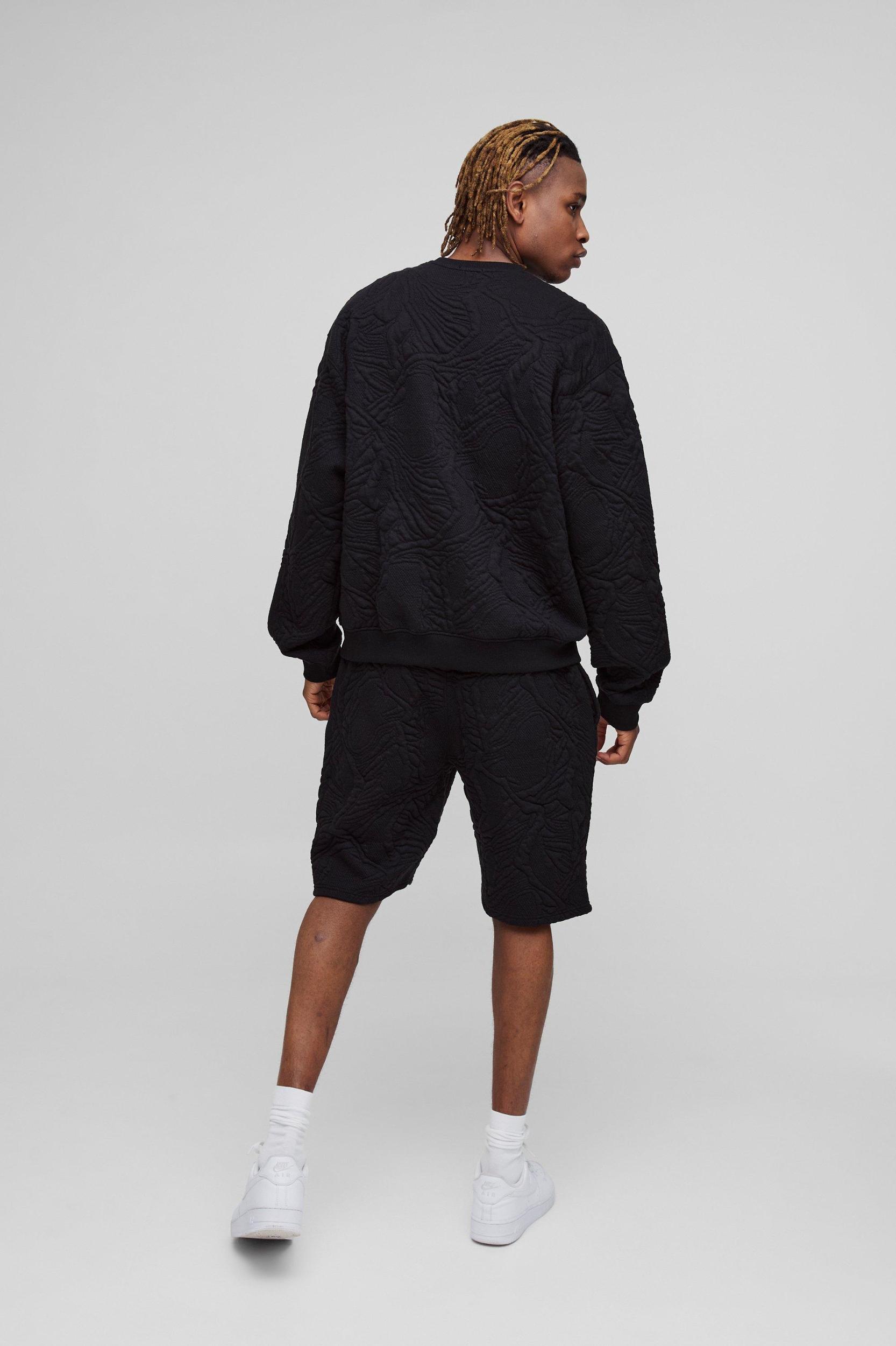 Tall Quilted Jacquard Sweat & Short Set | boohooMAN USA Product Image
