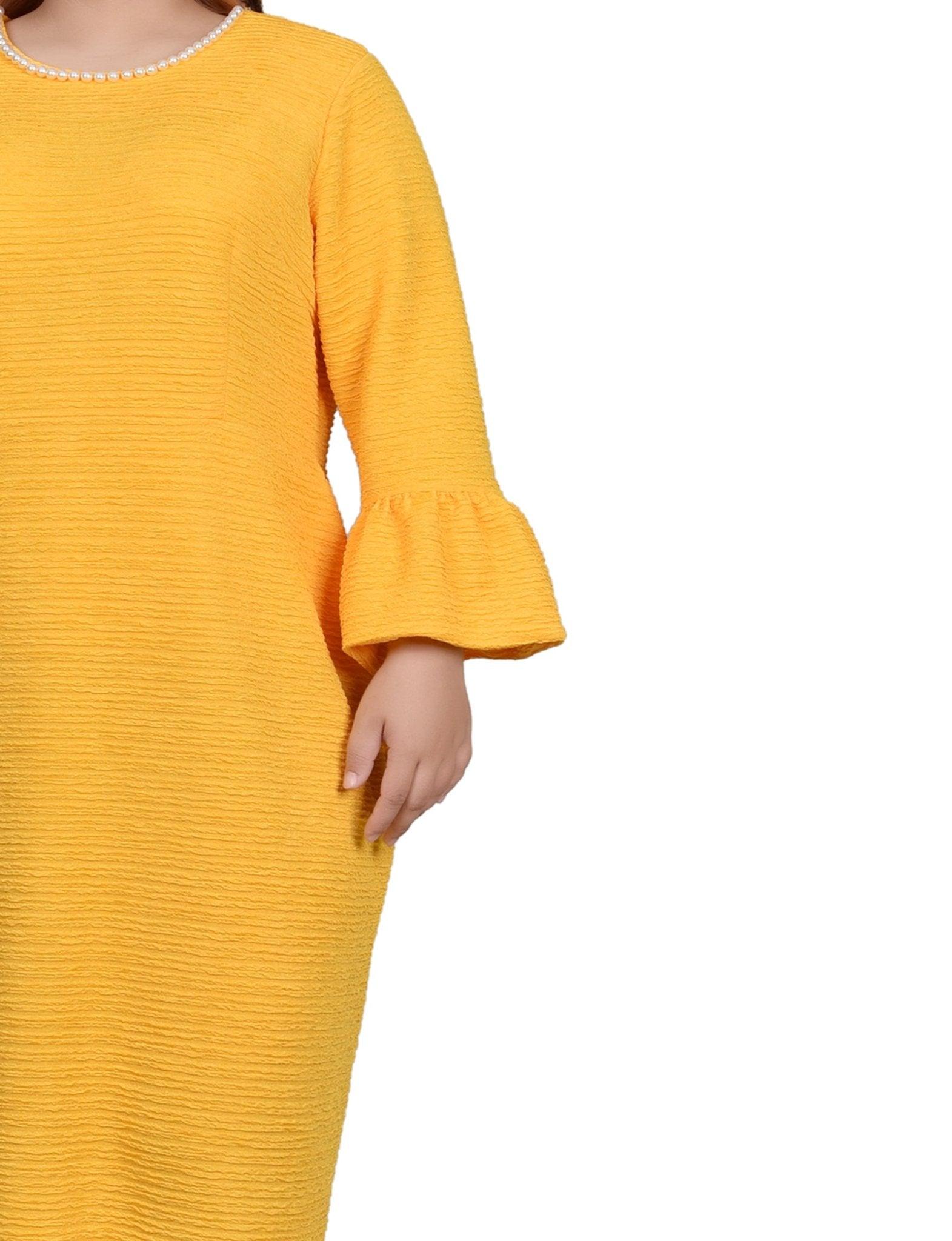 Lemon 3/4 Length Pearl Detail Dress - Plus Product Image