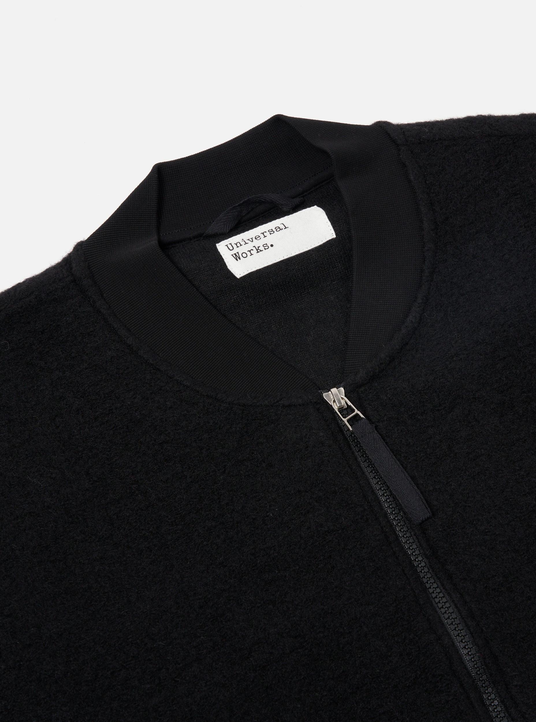 Universal Works Zip Bomber in Black Wool Fleece Product Image
