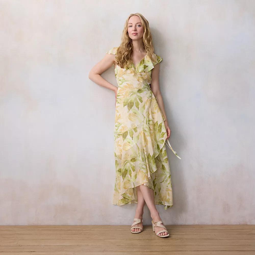 Petite LC Lauren Conrad Flutter Ruffle Wrap Maxi Dress, Women's,  Product Image