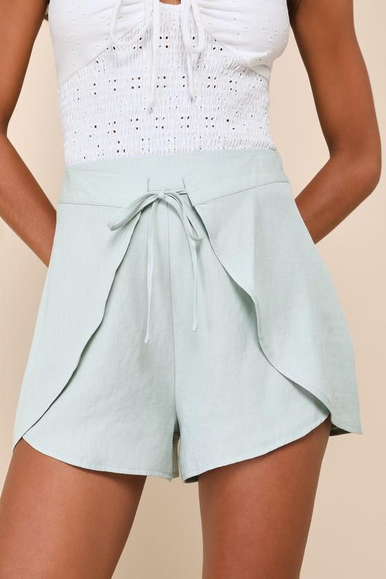 Darling Essential Light Sage Tie-Front High-Rise Shorts Product Image