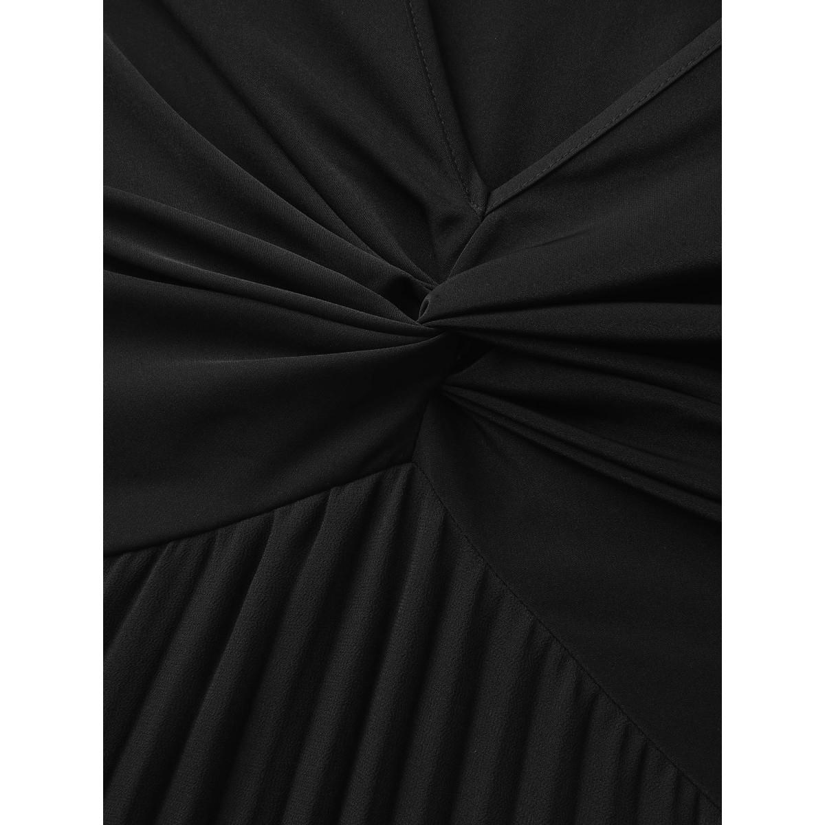 Plus Size Crossover Bodice Plicated Detail Midi Dress Black Women V-neck Sleeveless Curvy BloomChic 18-20/2X Product Image