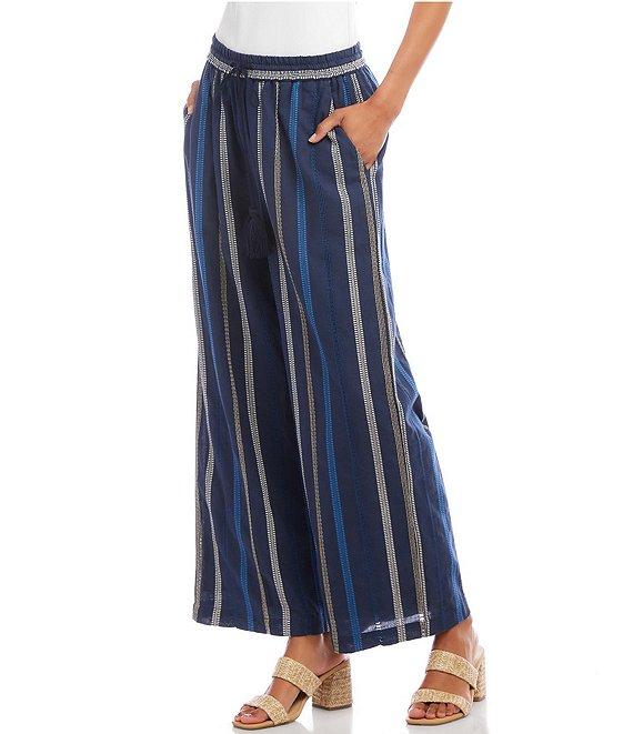 Karen Kane Petite Size Embroidered High Rise Pull-On Wide Leg Cropped Pants Product Image