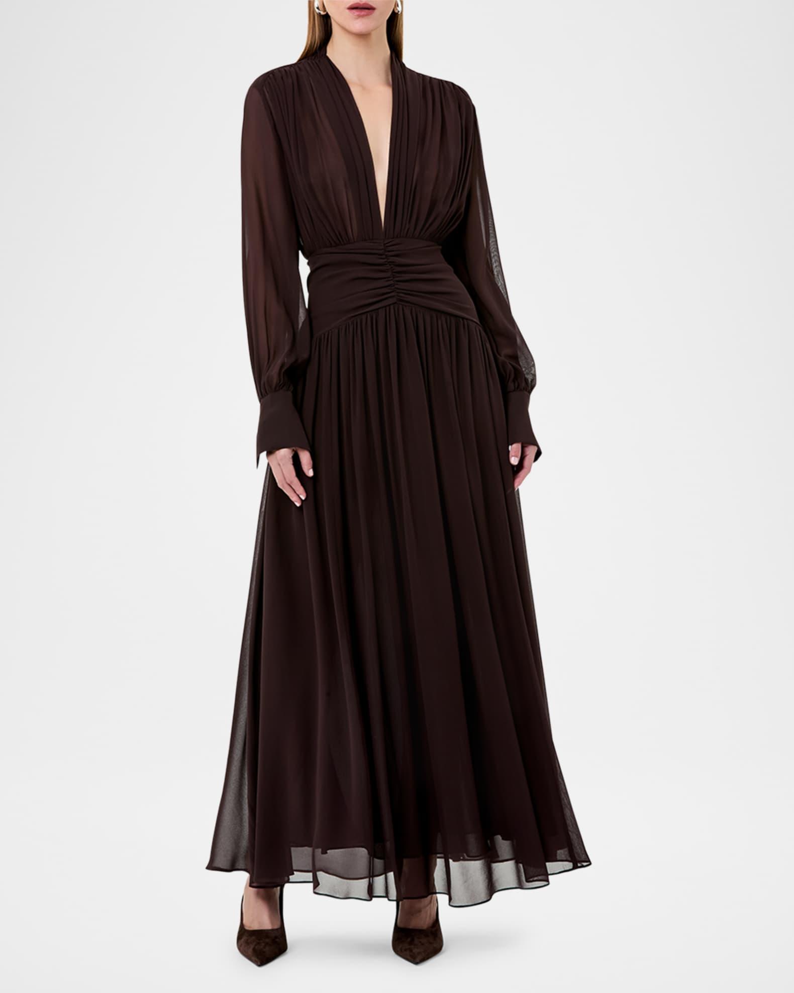 Jocelyn Ruched Deep V-Neck Gown Product Image