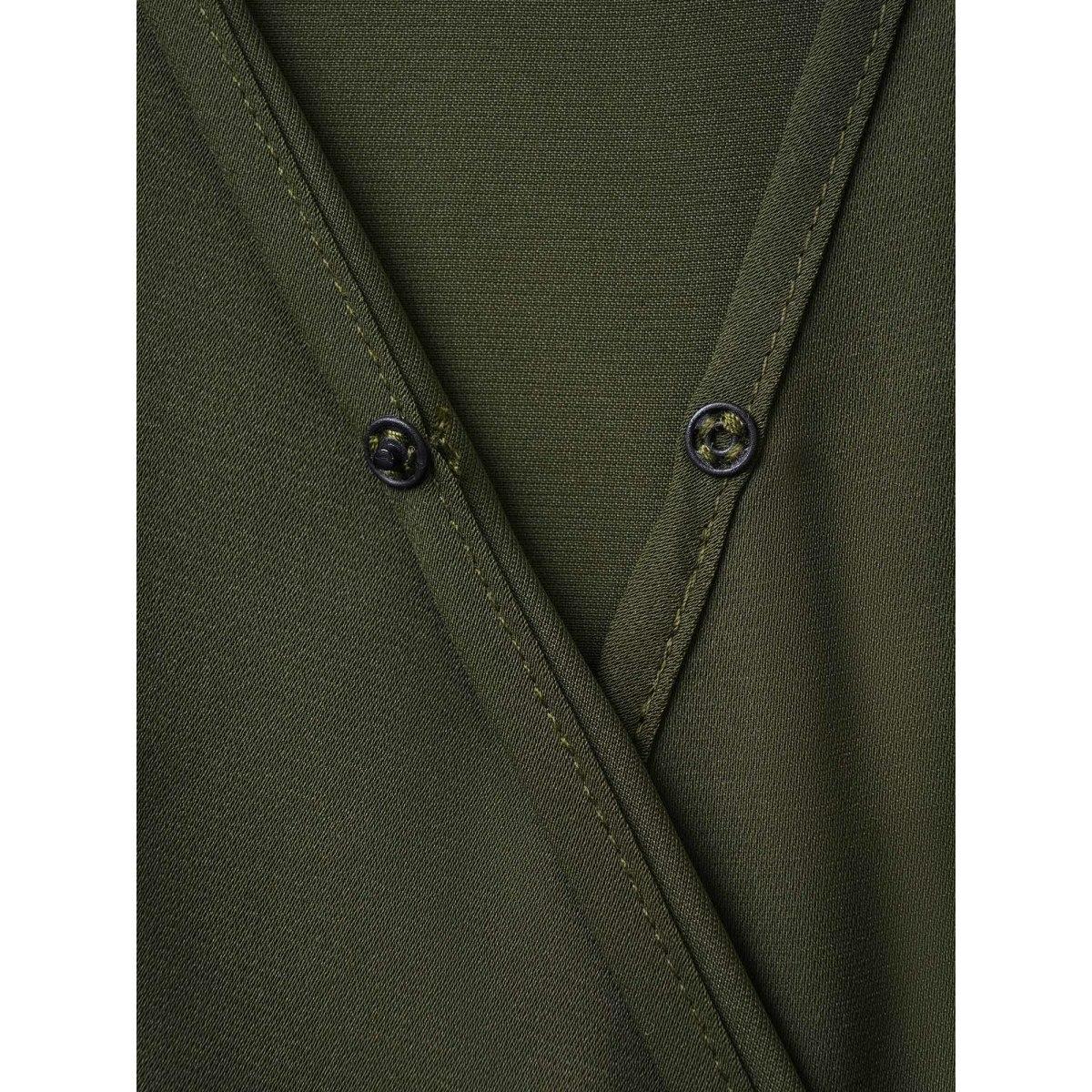 Plus Size Plain Buckle Detail Overlap Collar Cap Sleeve Dress ArmyGreen Women At the Office Overlapping Overlap Collar Cap Sleeve Curvy Midi Dress BloomChic 14-16/1X Product Image