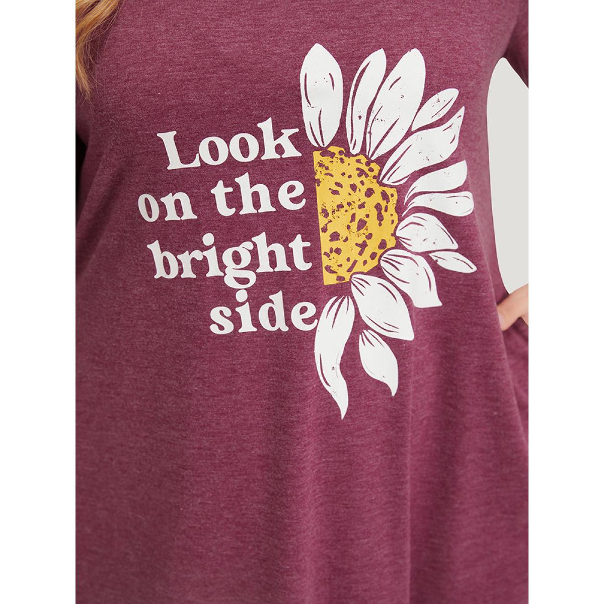 Plus Size Supersoft Essentials Slogan & Sunflower Print Notched Pocket Dress RedViolet Women Casual Plain Curvy Midi Dress BloomChic 18-20/2X Product Image