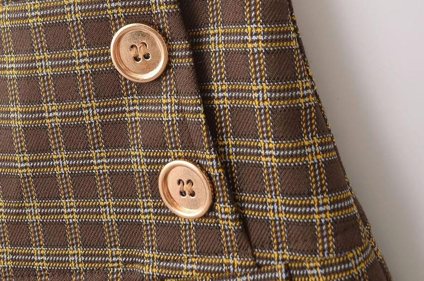 Low Waist Plaid Mini A-Line Pleated Skirt Product Image