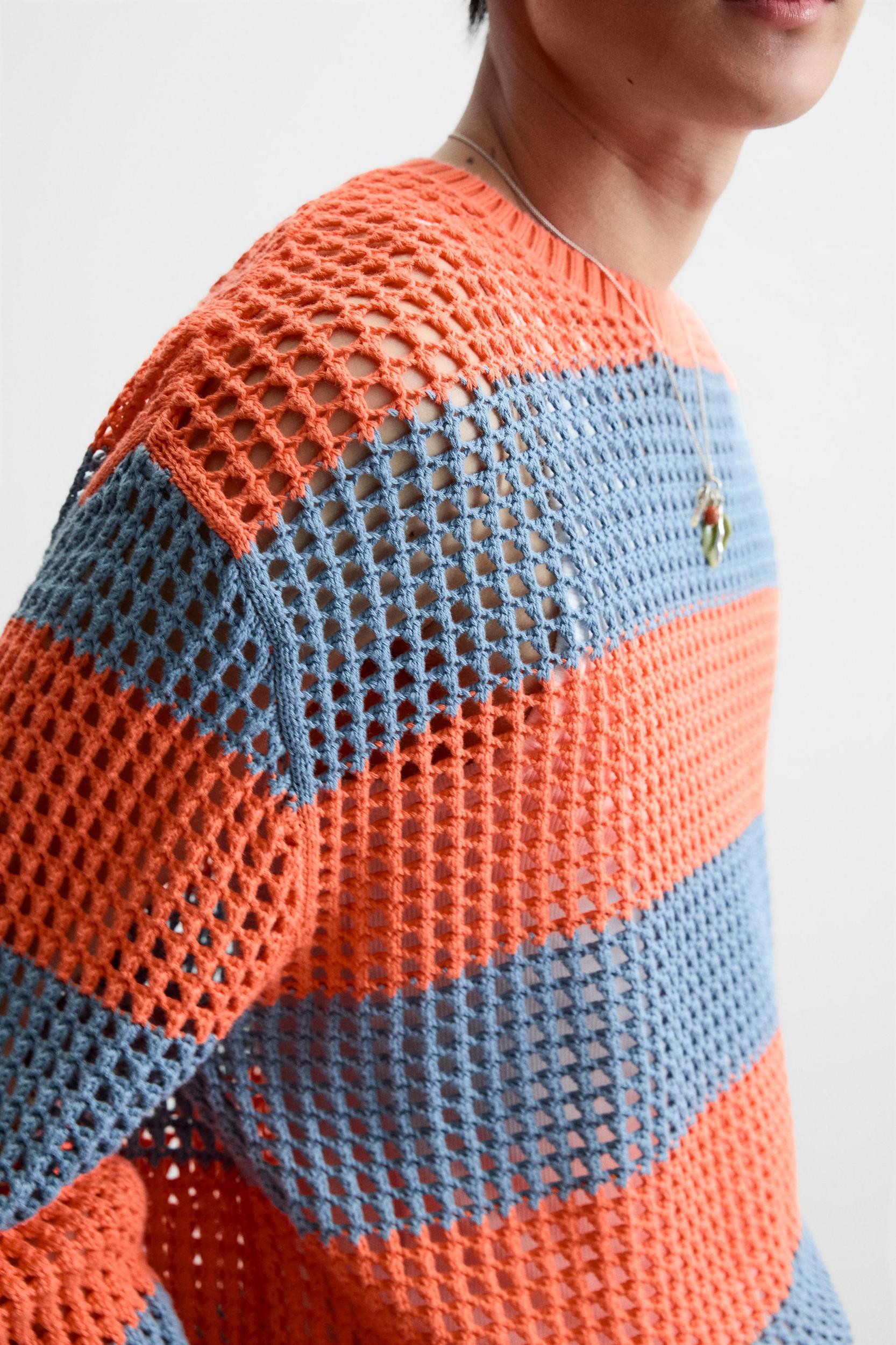 STRIPED OPEN WEAVE SWEATER Product Image