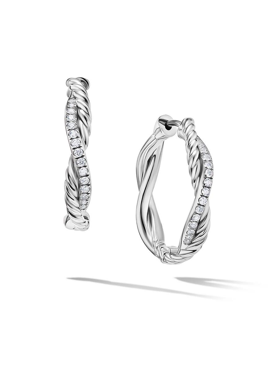 David Yurman Sterling Infinity Diamond Twist Small Hoop Earrings Product Image