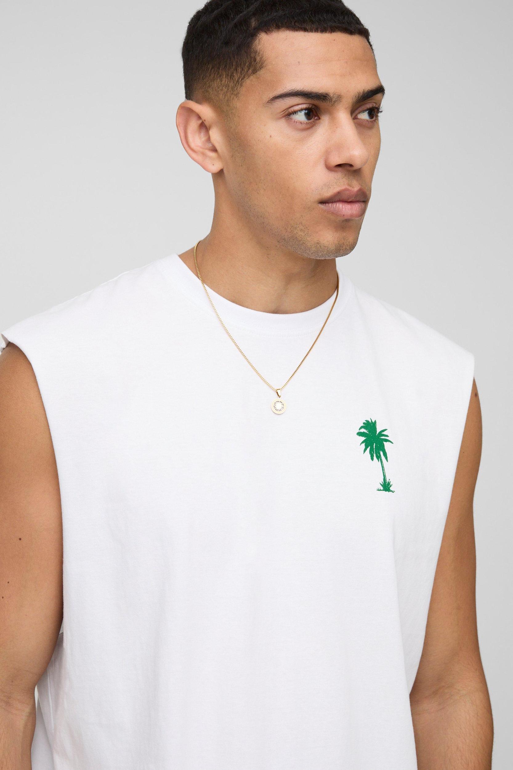 Oversized Palm Print Graphic Tank | boohooMAN USA Product Image