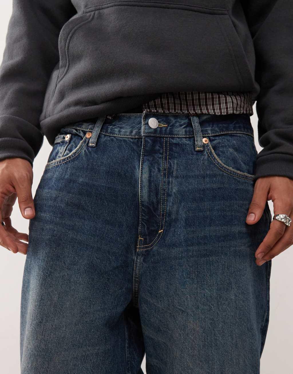 Weekday Galaxy loose fit baggy jeans in dark blue wash Product Image