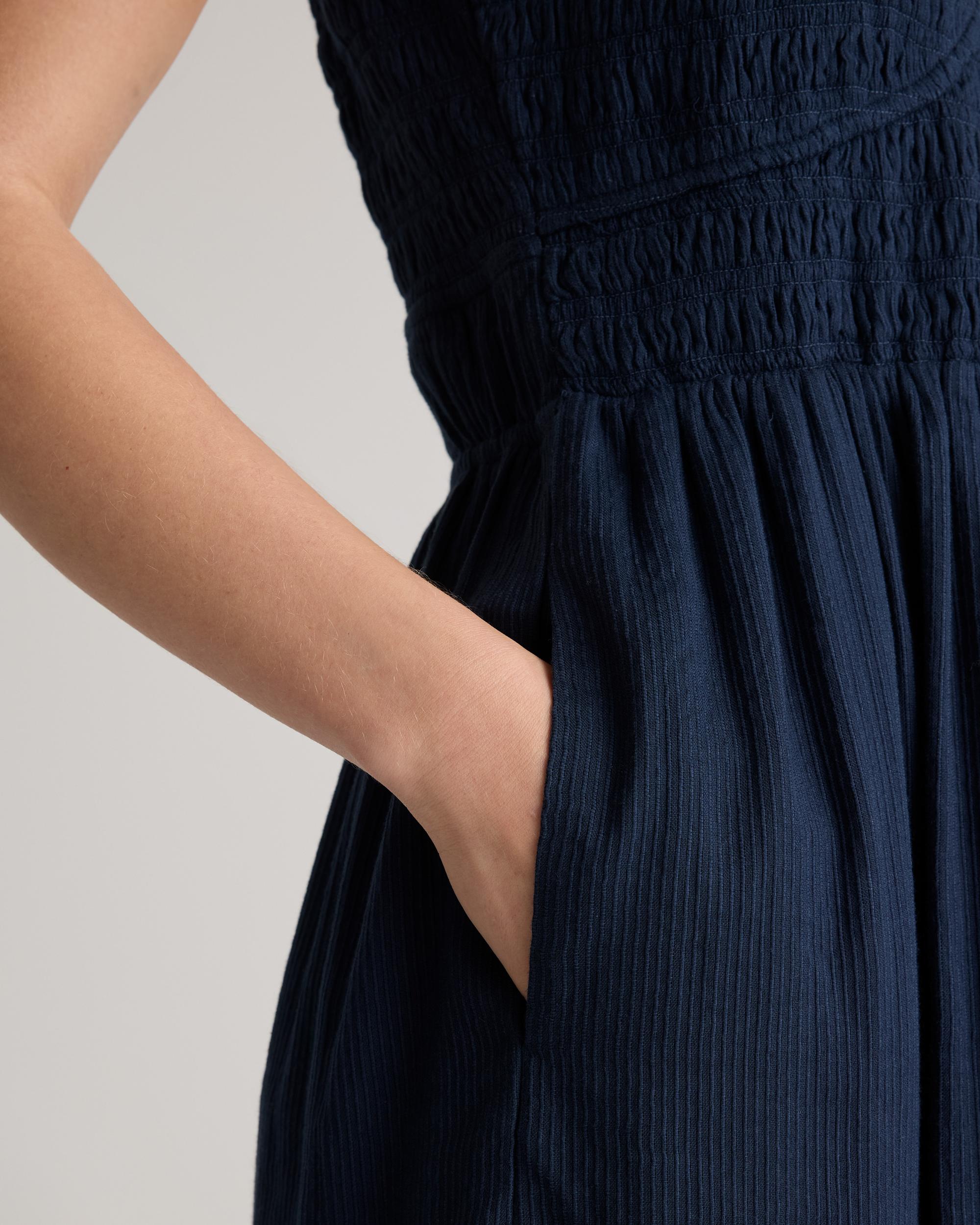 Quince | Women's Organic Textured Cotton Smocked V-Neck Midi Dress Size XS, Organic Cotton Product Image