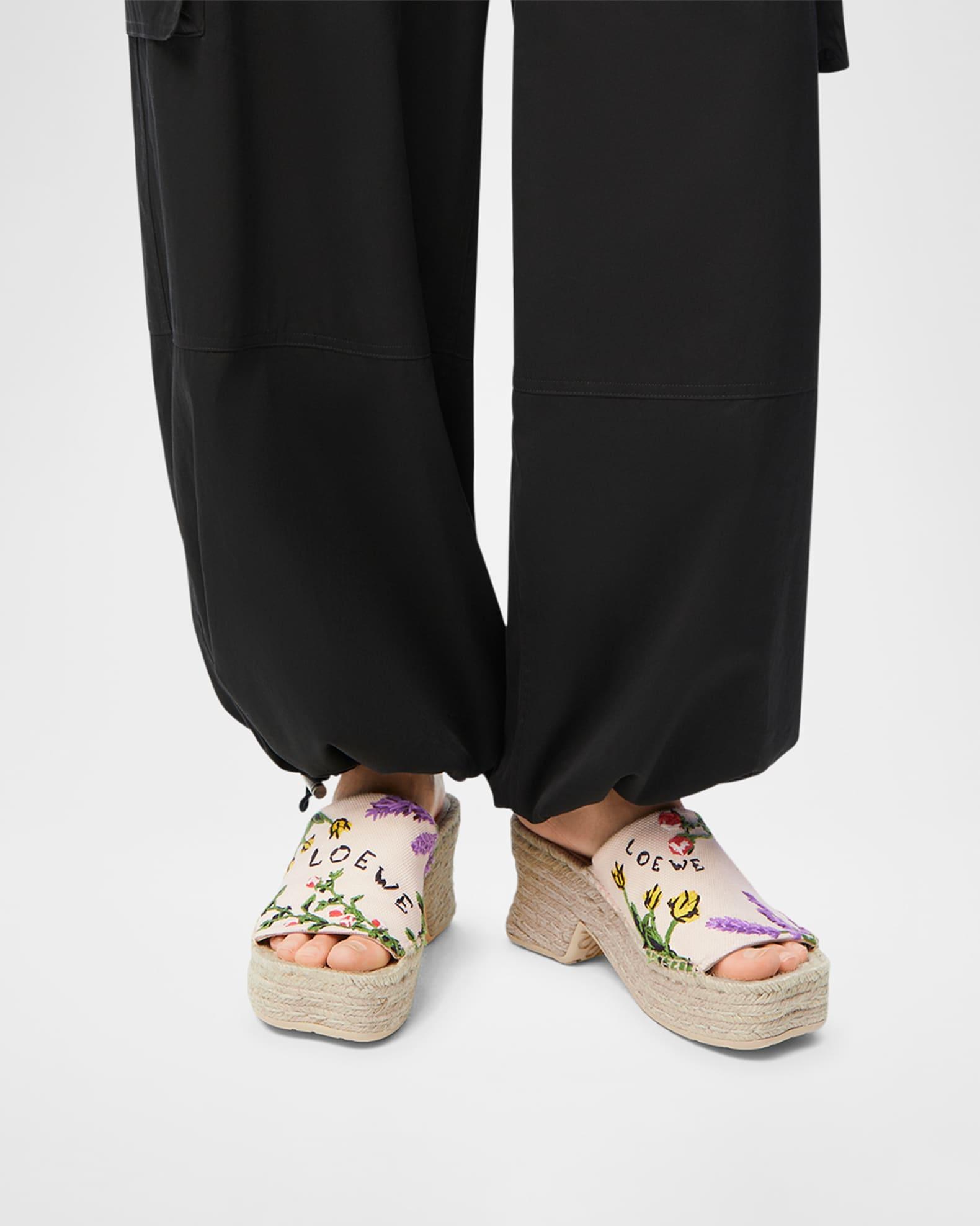 Petal Floral Embroidered Espadrille Platform Mules Product Image