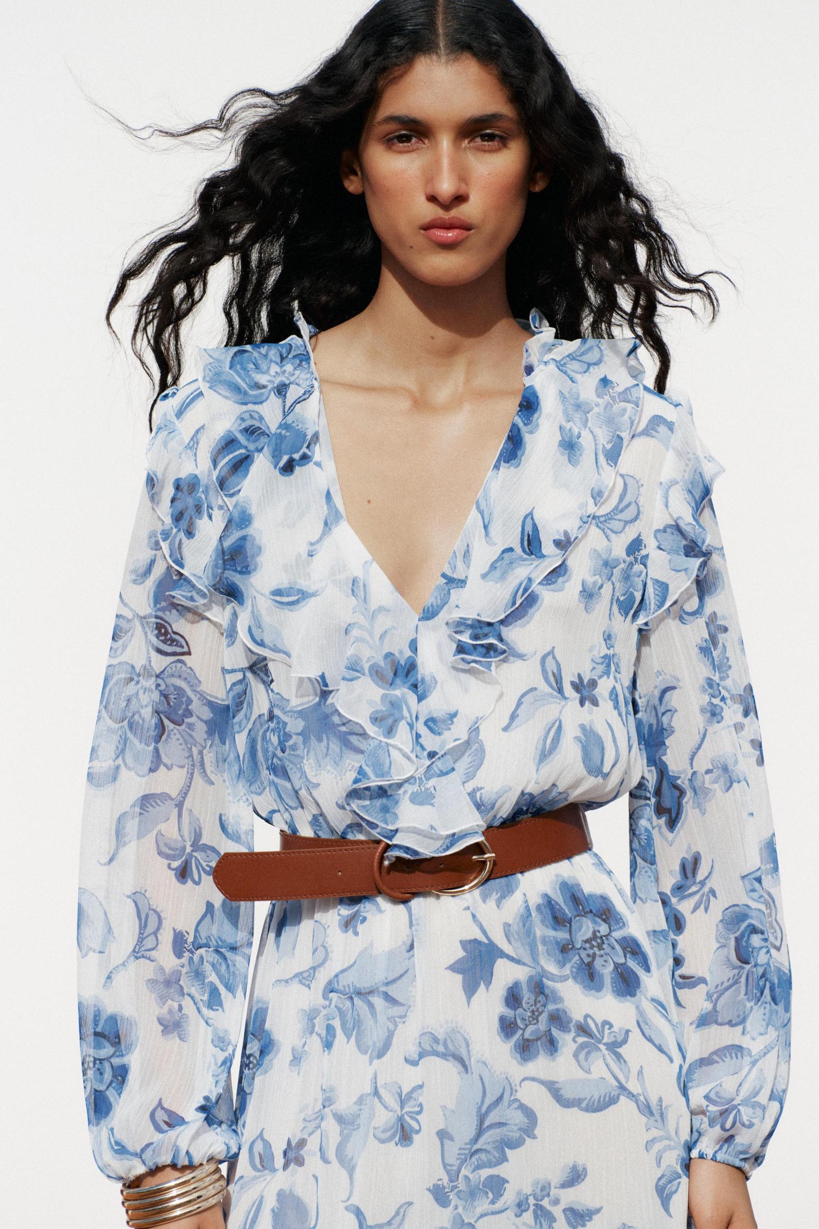 BELTED PRINTED MIDI DRESS Product Image