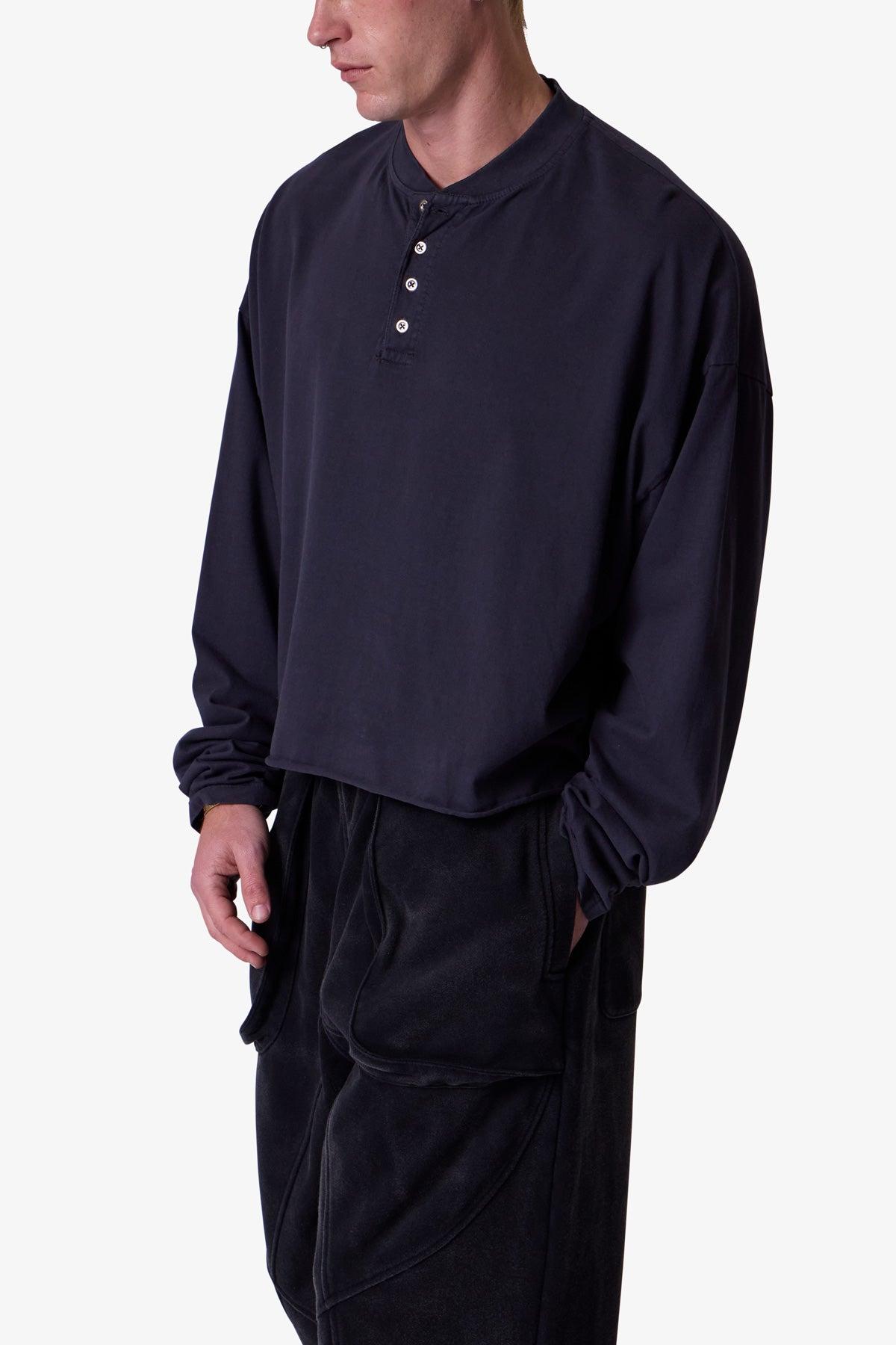Button Fastened Oversized L/S Tee - Washed Black Product Image