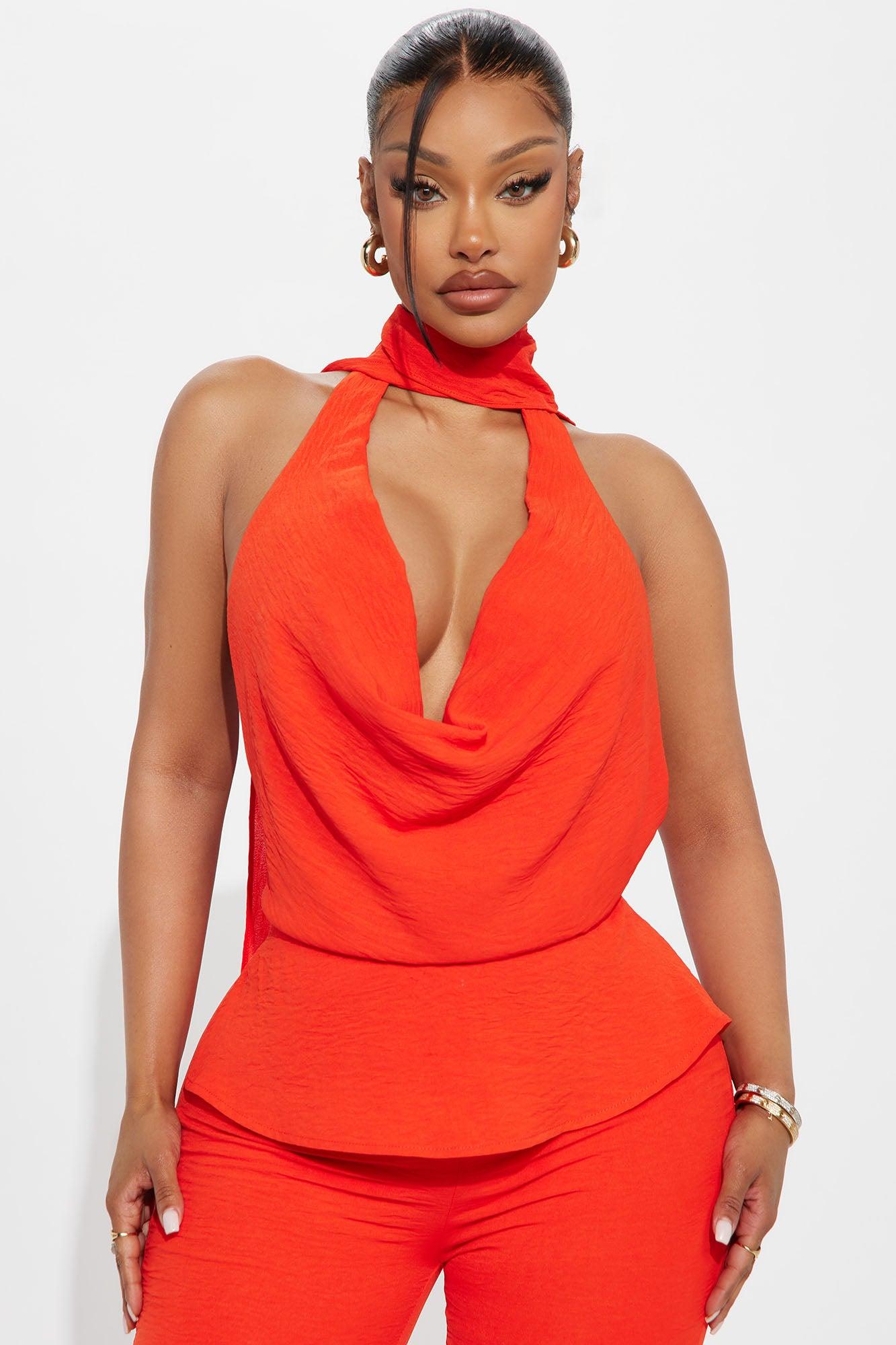 First Class Only Cowl Neck Jumpsuit - Tomato Red Female Product Image