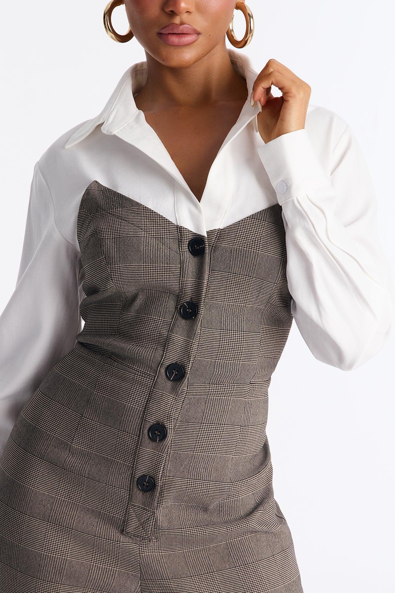 Tactical Plaid Jumpsuit - Brown/combo Female Product Image