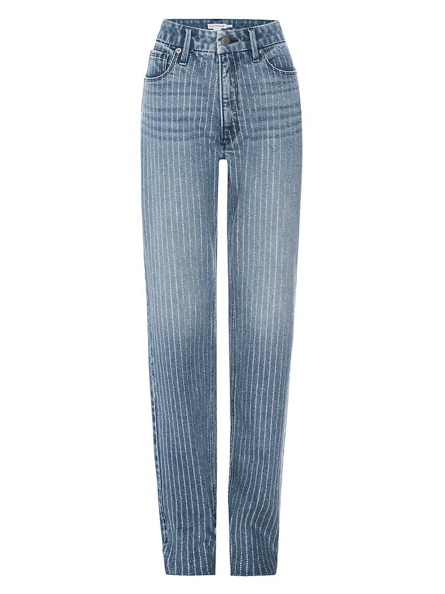 Womens Good Icon Rhinestone Pinstriped Jeans Product Image
