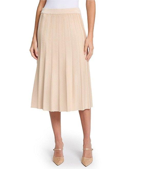 MISOOK Braided Texture Knit Pull-On Flare Midi Skirt Product Image
