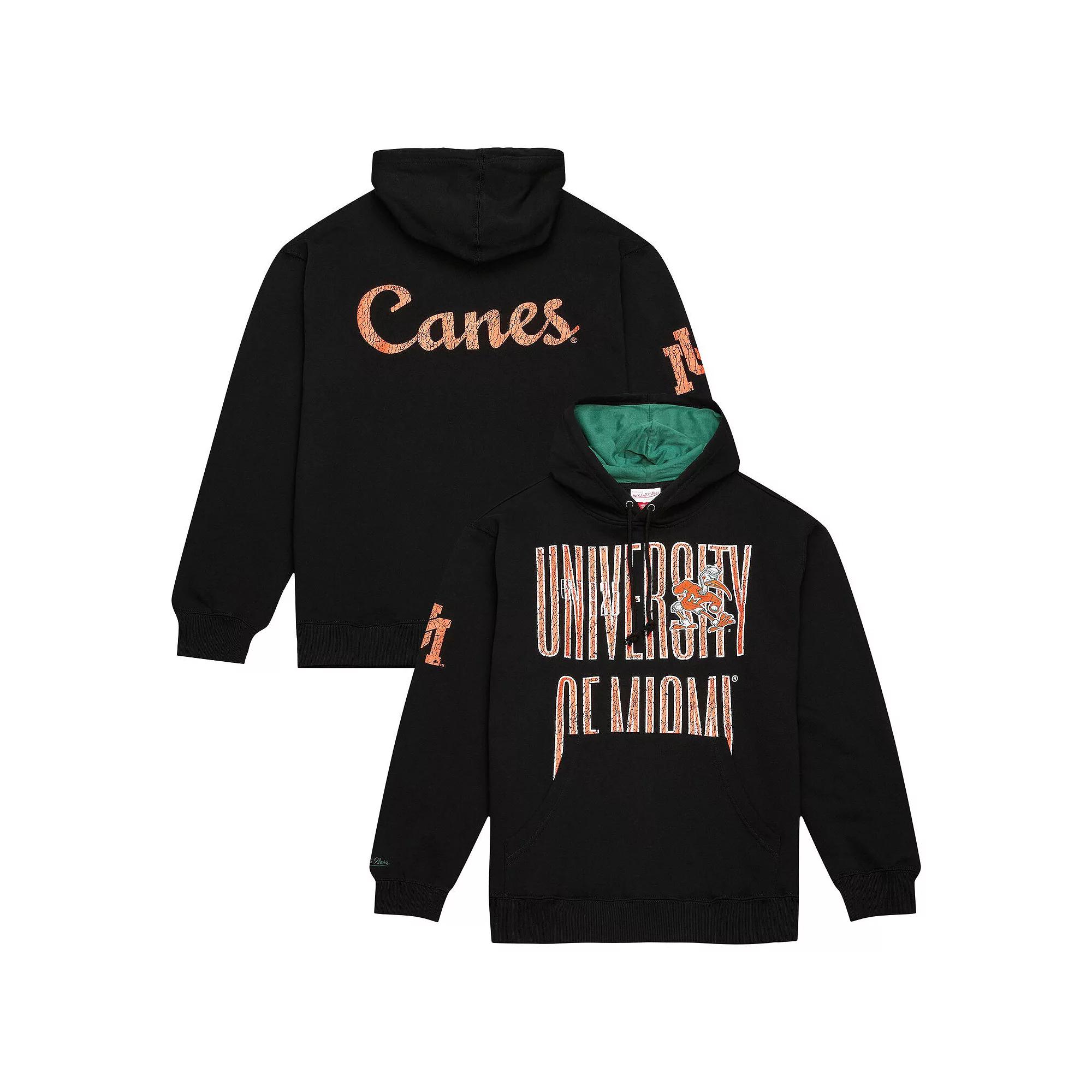 Men's Mitchell & Ness  Black Miami Hurricanes Team OG Fleece 2.0 Pullover Hoodie, Size: XS Product Image
