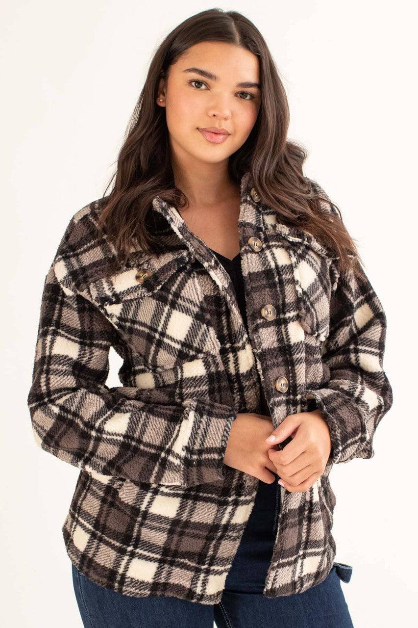 Black Plaid Sherpa Shacket Product Image
