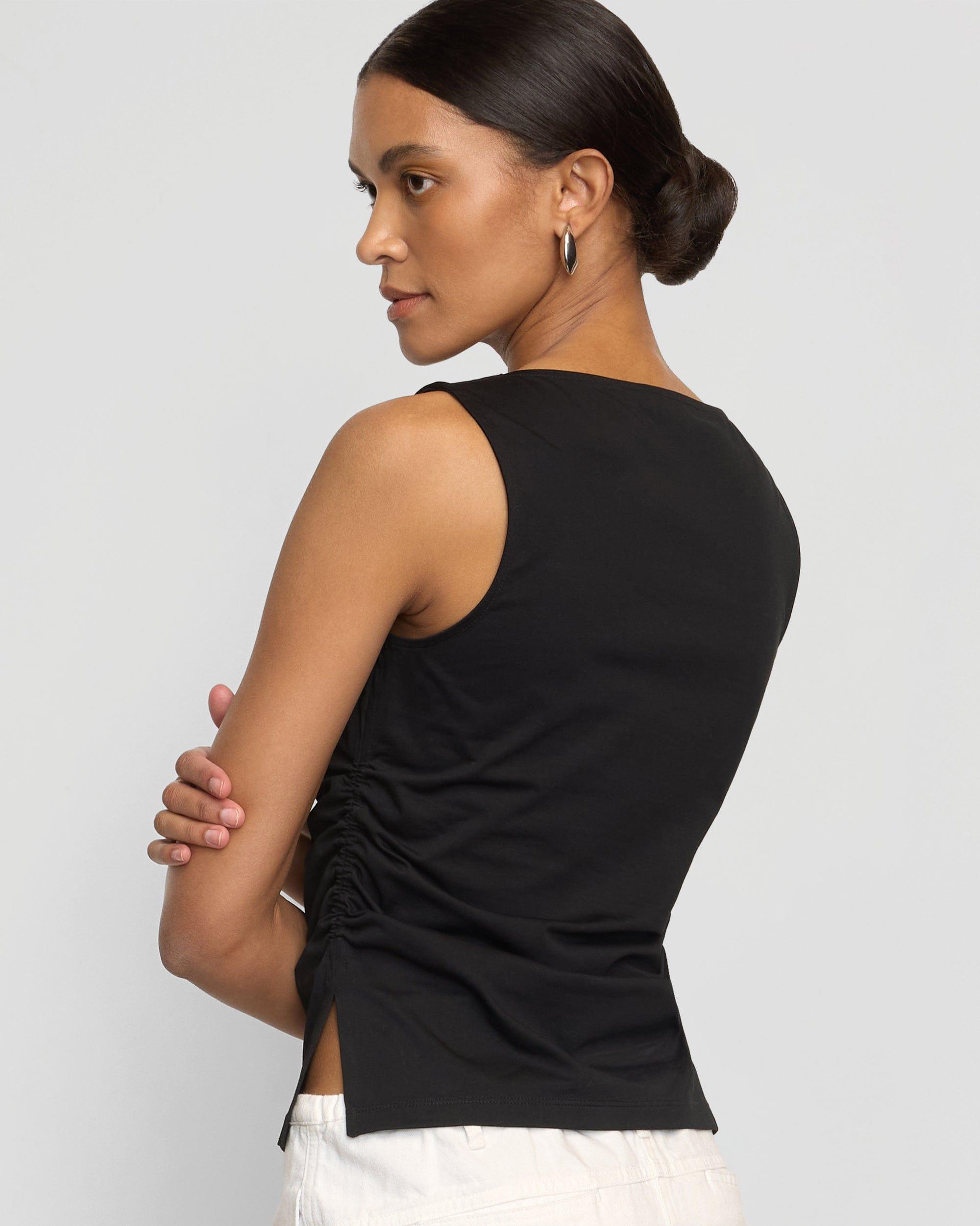 Josie Shirred-Side Cowl-Neck Tee Product Image