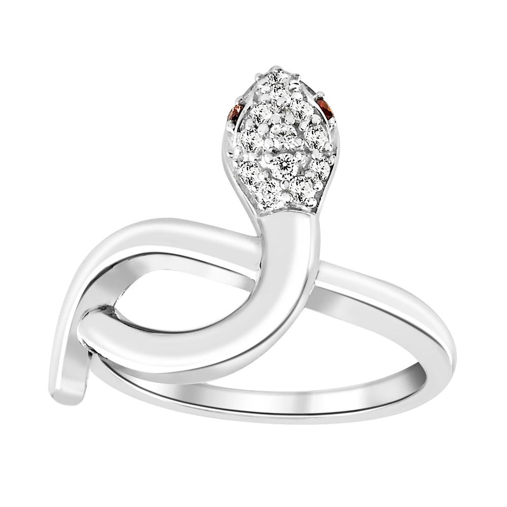 SIRI Sterling Silver Rhodium-Plated White Cubic Zirconia and Garnet Coiled Serpent Ring with Open Design, Women's,  Product Image