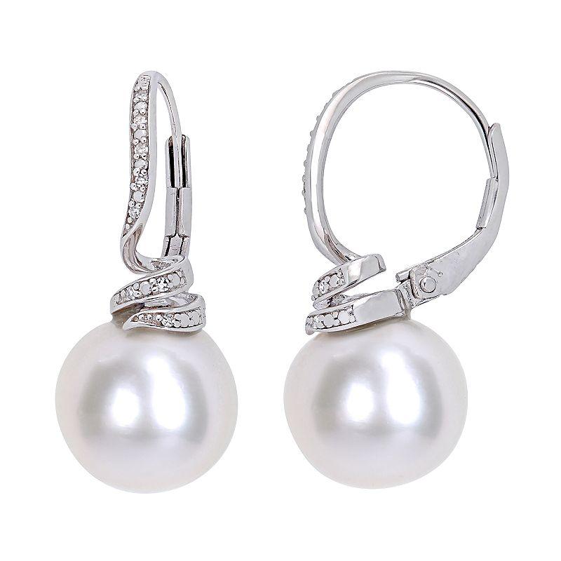Stella Grace Sterling Silver Diamond Accent & Freshwater Cultured Pearl Drop Earrings, Women's, Silvertone Product Image