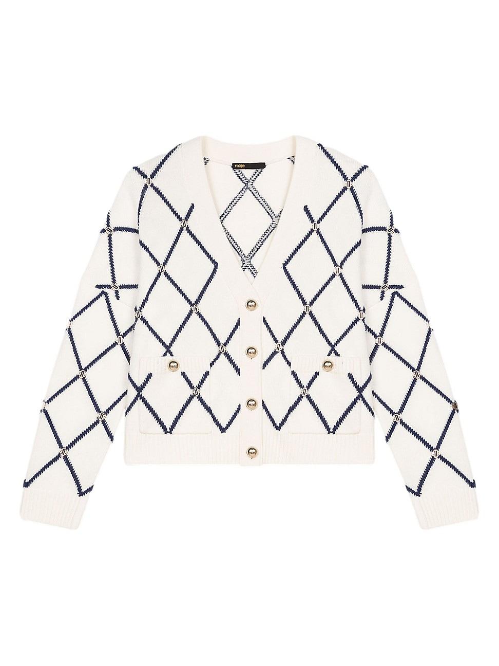 Womens Diamond Pattern Knitted Cardigan Product Image