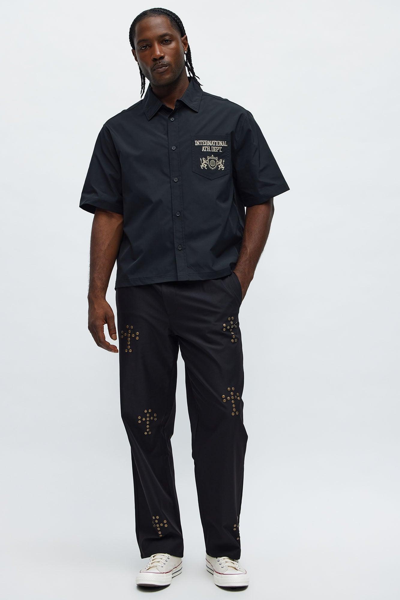 Straight Cross Me Studded Pants - Black Male Product Image