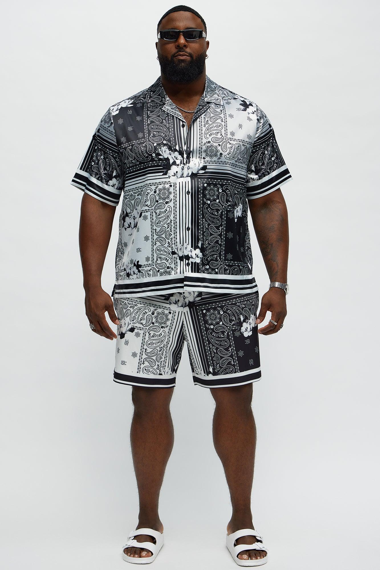 Cuban Collar Paisley Drift Short Sleeve Shirt - Black/combo Male Product Image