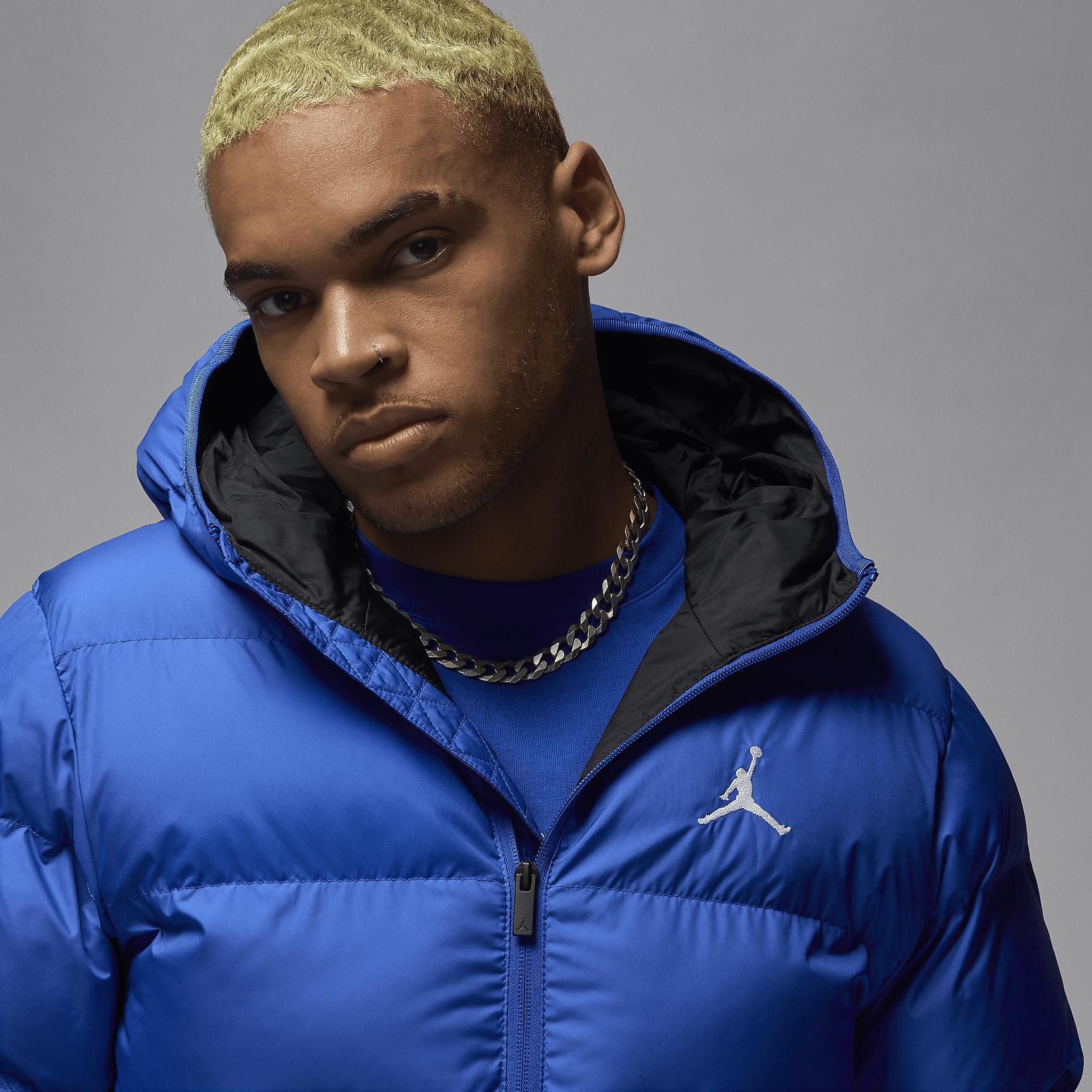 Jordan Mens Jordan Brooklyn Puffer Jacket - Mens Blue/Black Product Image