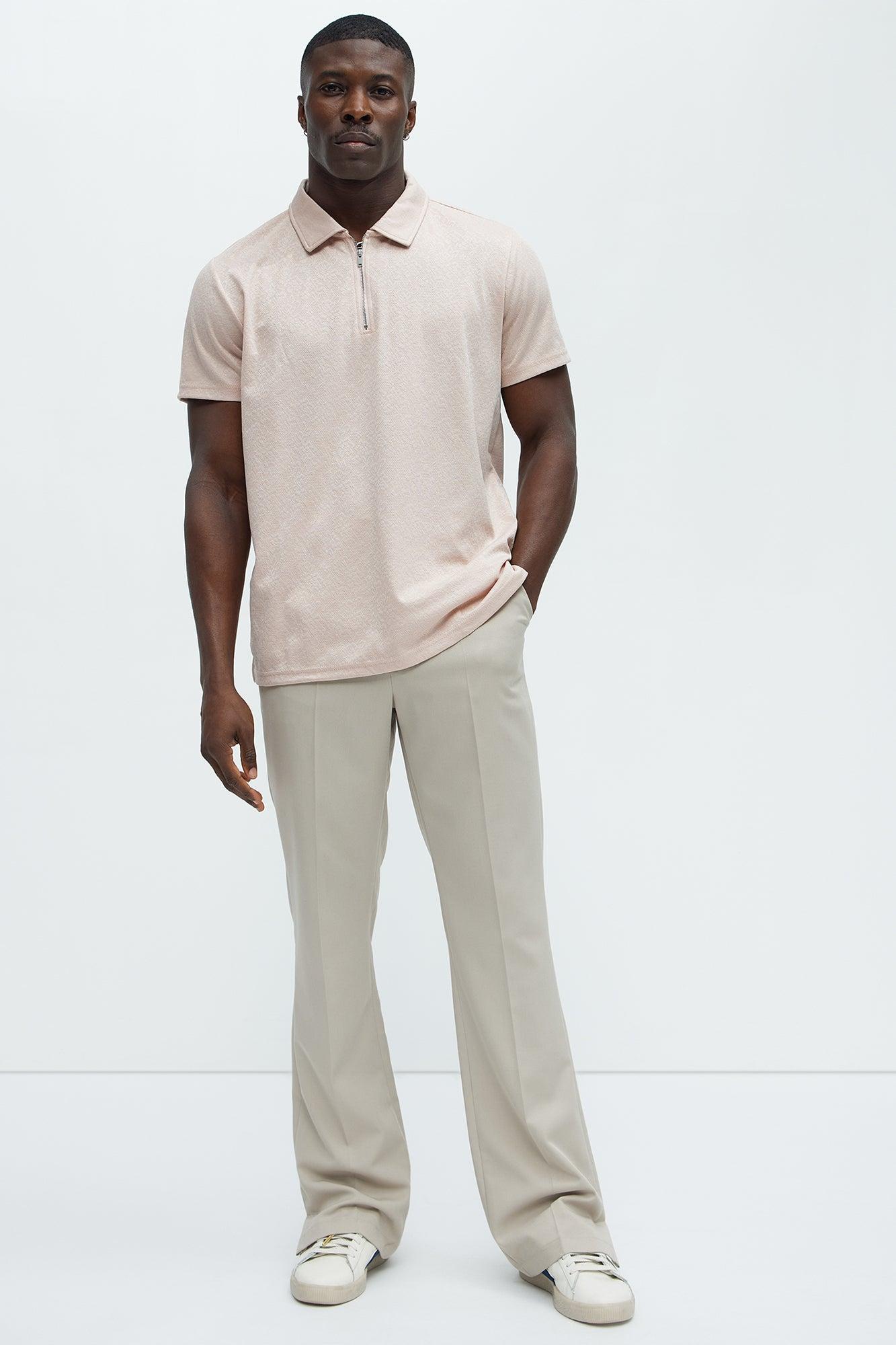 Jacquard Floral Knit Quarter Zip Polo Shirt - Mauve Product Image