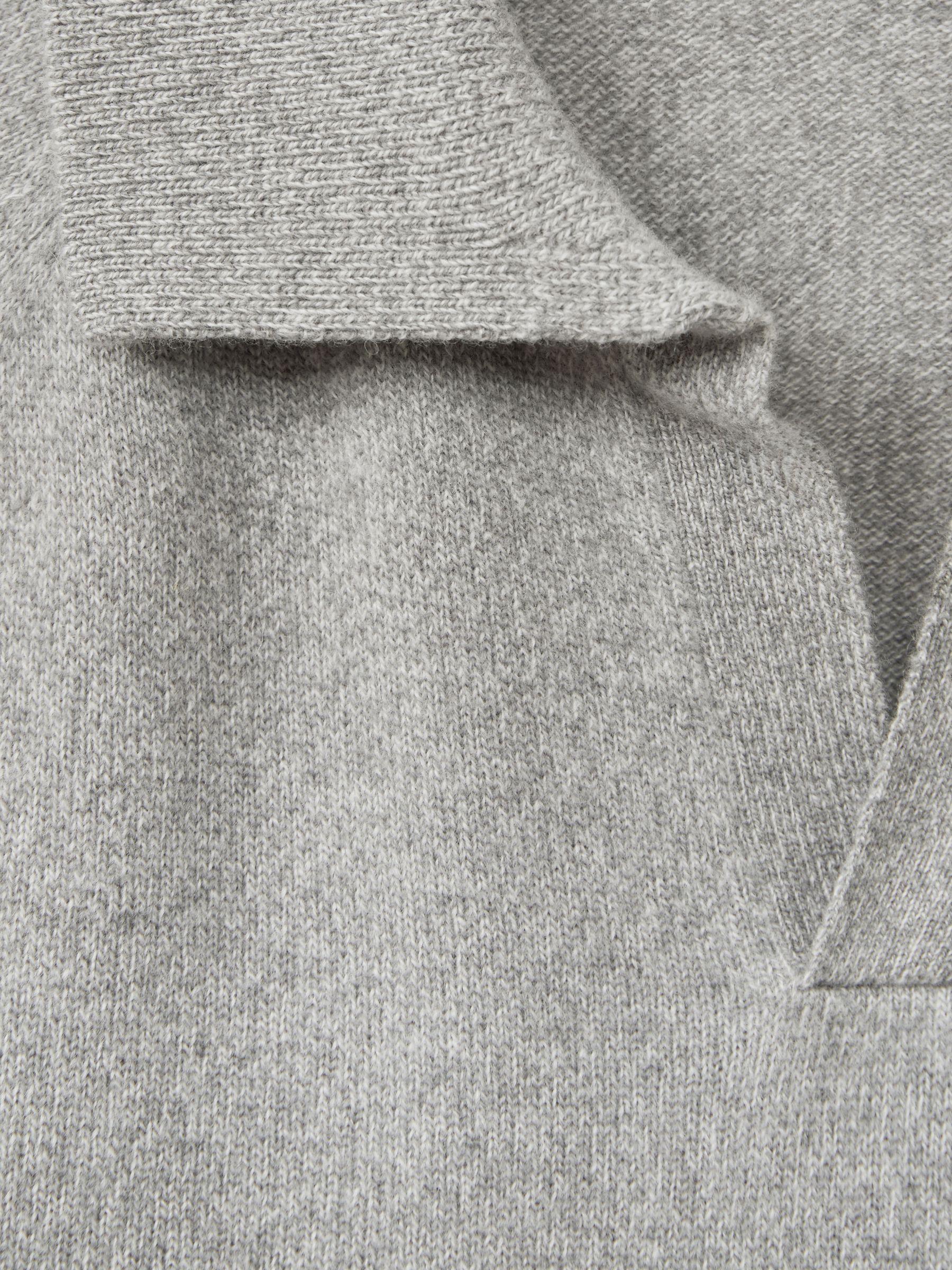 Wool-Cashmere Open-Collar Polo Shirt in Soft Grey Melange Product Image