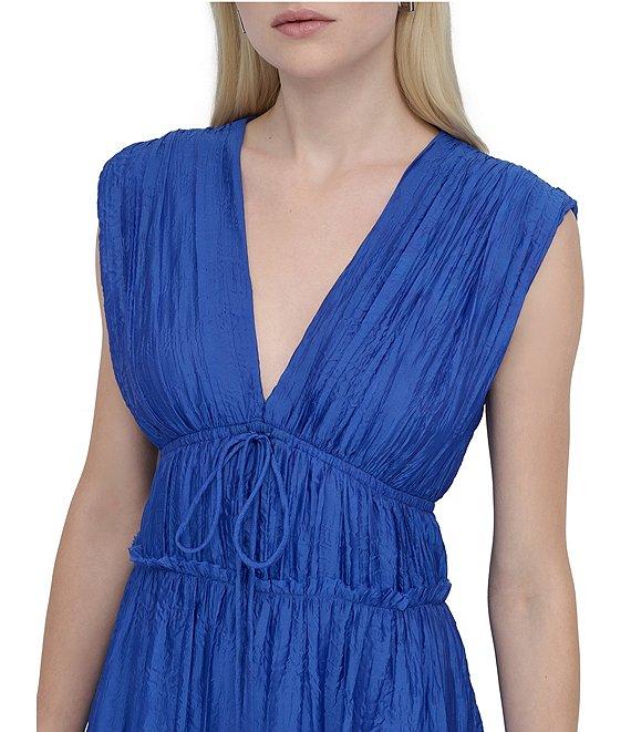DKNY by Donna Karan Organza V Neck Sleeveless Front Tie Sheath Maxi Dress Product Image