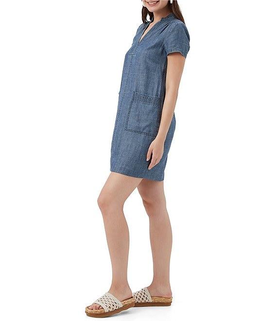 Trina Turk Suntan Chambray V-Neck Short Sleeve Dress Product Image