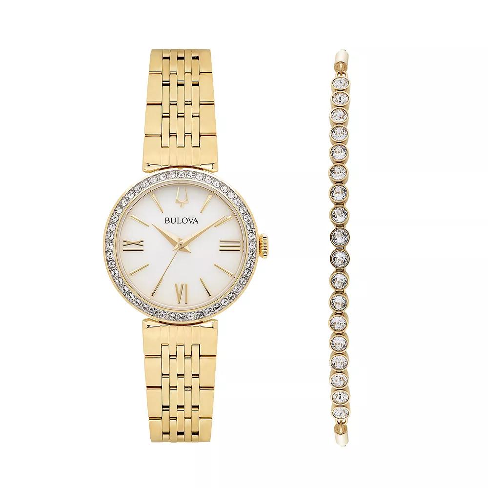 Bulova Crystal Accent Watch & Lariat Bracelet Set - 98D147, Womens Gold Tone Product Image