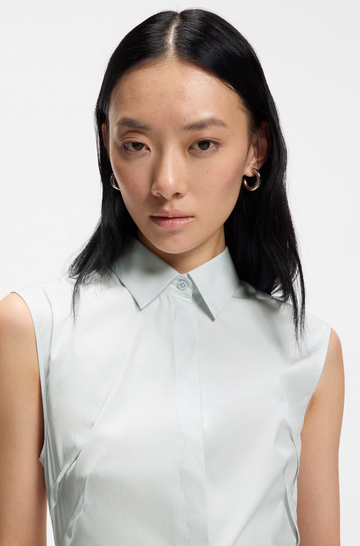 Sleeveless slim-fit blouse in a cotton blend Product Image