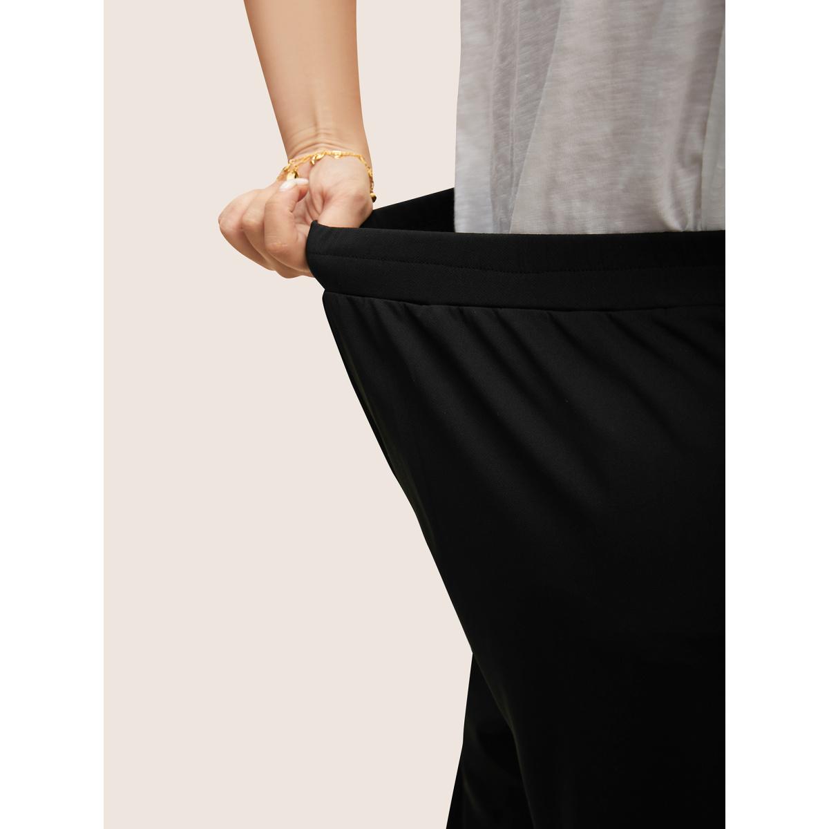Plus Size Medium stretch Laser Cut Elastic Waist Pants Women Black Elegant Wide Leg Mid Rise Everyday Pants BloomChic 14-16/1X Product Image